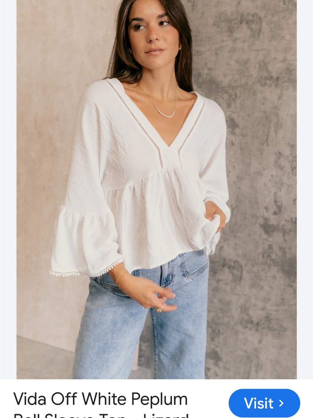 Zara Off-White Peplum V-Neck Bell Sleeve Blouse M summer